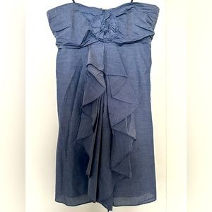 J Crew strapless blue dress with front detail